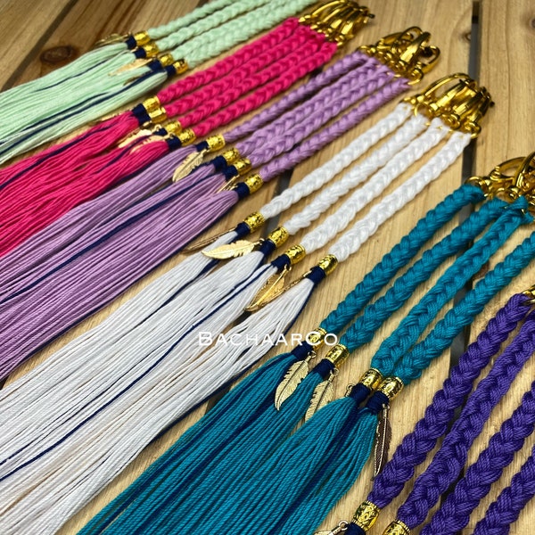 Choose your color Tassels, Braided Tassels, Bachaar Tzitzits with golden feather and golden alloy beads