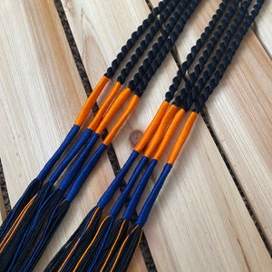 Simple All Black with Orange and Navy blue Twisted Bachaar Tassels/Tzitzits