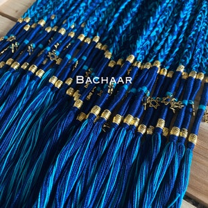 LIMITED Navy Blue, Turquoise Braided Bachaar Tassels/Tzitzits with Gold and lilly beads