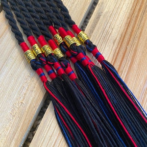 Black & Red Twisted Bachaar Tassels/Tzitzits with Gold Antique bead