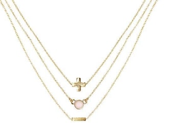 Rose Quartz & Gold Set of 3 Necklaces