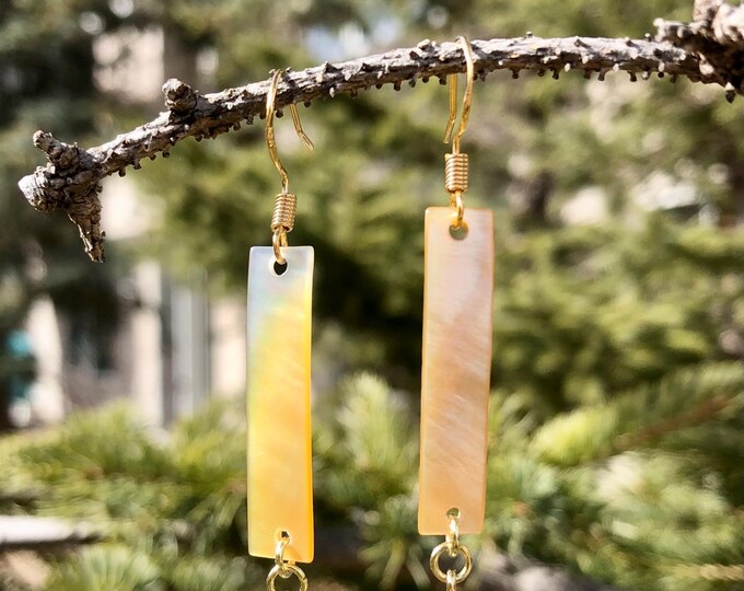 Golden Amber Shell Dagger Earrings