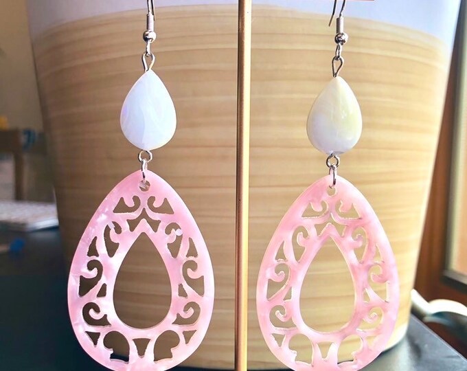 Elegant Pink Mother of Pearl Tear Drop Earrings