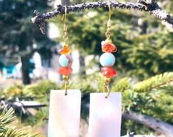 Red Agate Mother of Pearl Earrings