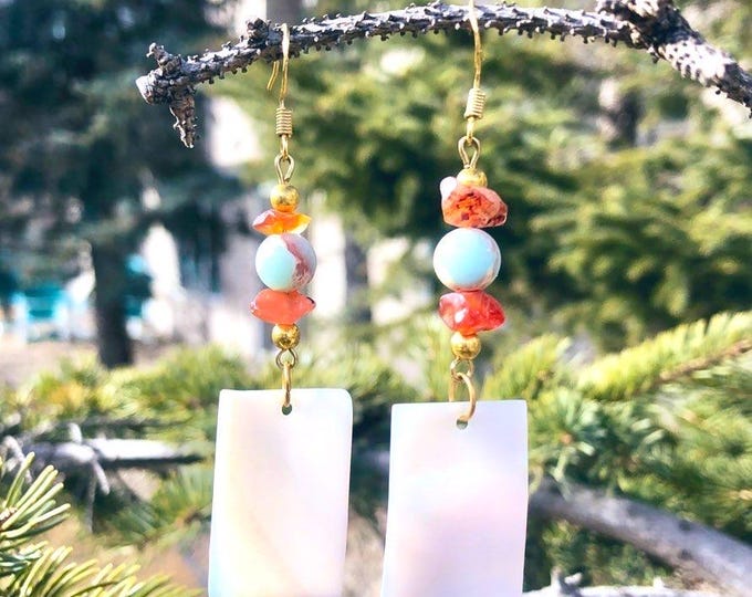 Red Agate Mother of Pearl Earrings