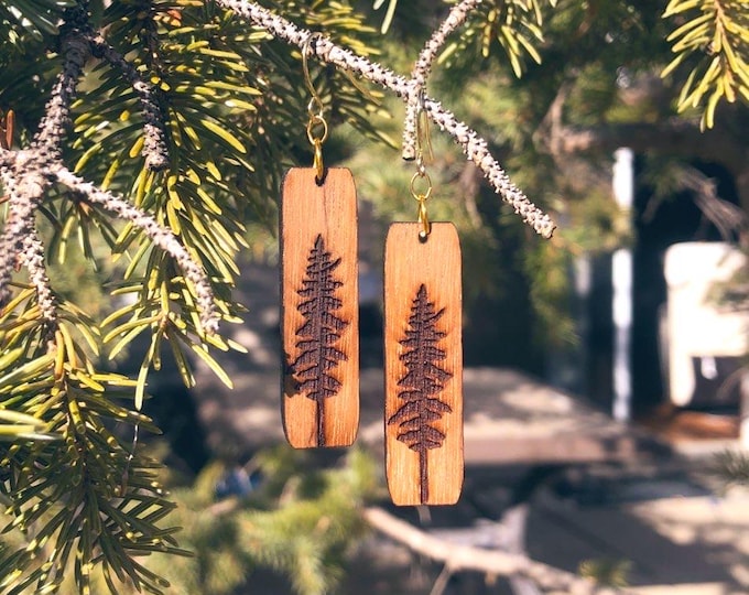 Wooden Pine Tree Earrings