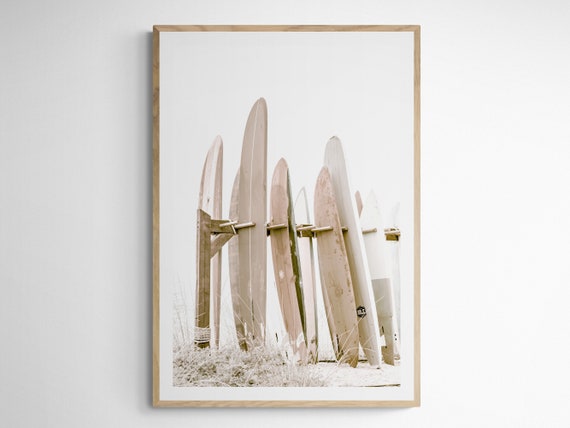 Coastal Surfboard Art Print: Large Framed Beach Photography Wall Decor, California Fine Art