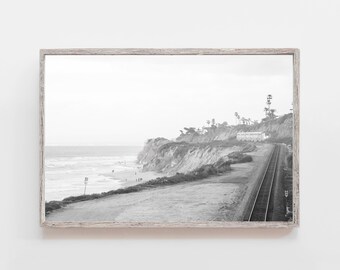 TORREY PINES 7196| Torrey Pines| Black and White Beach Photography| San Diego Art| California Beaches| Torrey Pines Beach Print| Train Track
