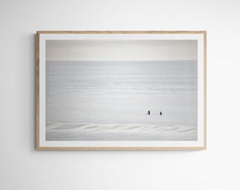 Del Mar Beach Minimalist Surf Art - Surfer Girl, Pastel Surf Print, Unique California Coastal Scene, Large Framed Fine Art