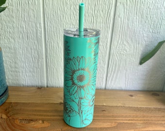 Gift For Gardener, Sunflower Tumbler 20oz, Laser Engraved Postpartum Mother's Day Gift,  Gift for Birthday/Coworker/Friend, Reusuable Straw