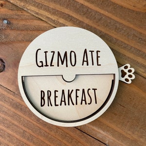 Custom Cat Feeding Tracker - Personalized Pet Reminder Supplies - Wood Toggle Chart - Breakfast/Dinner Refrigerator Magnet - New Kitten Gift