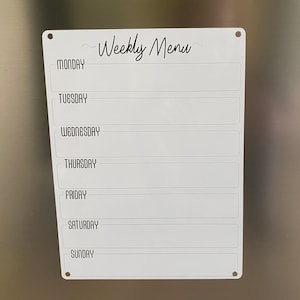 Magnetic Weekly Menu Dry Erase Whiteboard - Doubled Sided Engraved Refrigerator Magnet White Board - Family Meal Planning - Gift For Her