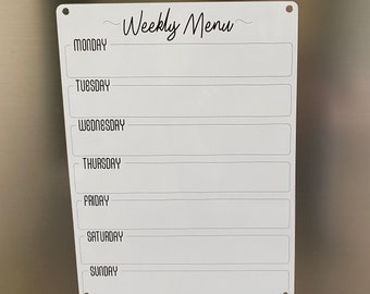 Magnetic Weekly Menu Dry Erase Whiteboard - Doubled Sided Engraved Refrigerator Magnet White Board - Family Meal Planning - Gift For Her