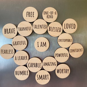 Positive Affirmation Wood Refrigerator Magnets - Mom Self Love - Positive Mindset For Kids - Encouragement Tokens - New Home - Friends Gift