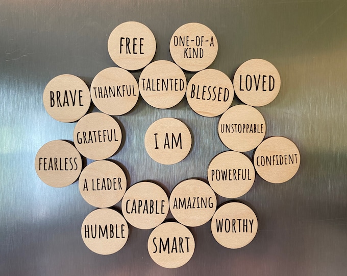 Positive Affirmation Wood Refrigerator Magnets - Mom Self Love - Positive Mindset For Kids - Encouragement Tokens - New Home - Friends Gift