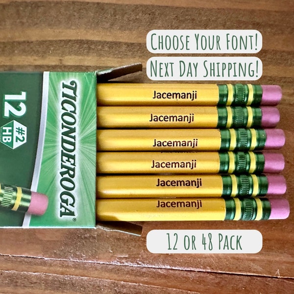 Engraved Custom Name or Phrase Pencils - Personalized Back To School Ticonderoga Pencils - 12 Pack - Student Gift - 48 Classroom Set/Pack