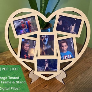 Laser File Heart Collage Picture Frame With Stand - SVG DXF PDF Glowforge Cut File - Valentine's Day - Wedding - Birthday Gift Idea