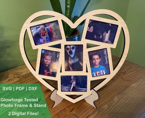 Laser File Heart Collage Picture Frame With Stand - SVG DXF PDF Glowforge Cut File - Valentine's Day - Wedding - Birthday Gift Idea