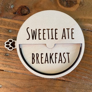 Custom Dog Feeding Tracker - Personalized Pet Reminder Supplies - Wood Toggle Chart - Breakfast/Dinner Refrigerator Magnet - New Puppy Gift