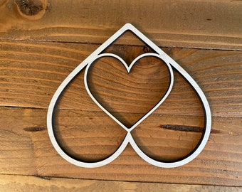 Upside Down Double Heart Wood Macrame Frame - Laser Cut Board For Angel Wings - Fiber Art Wood Blank - Wall Decor Hanging