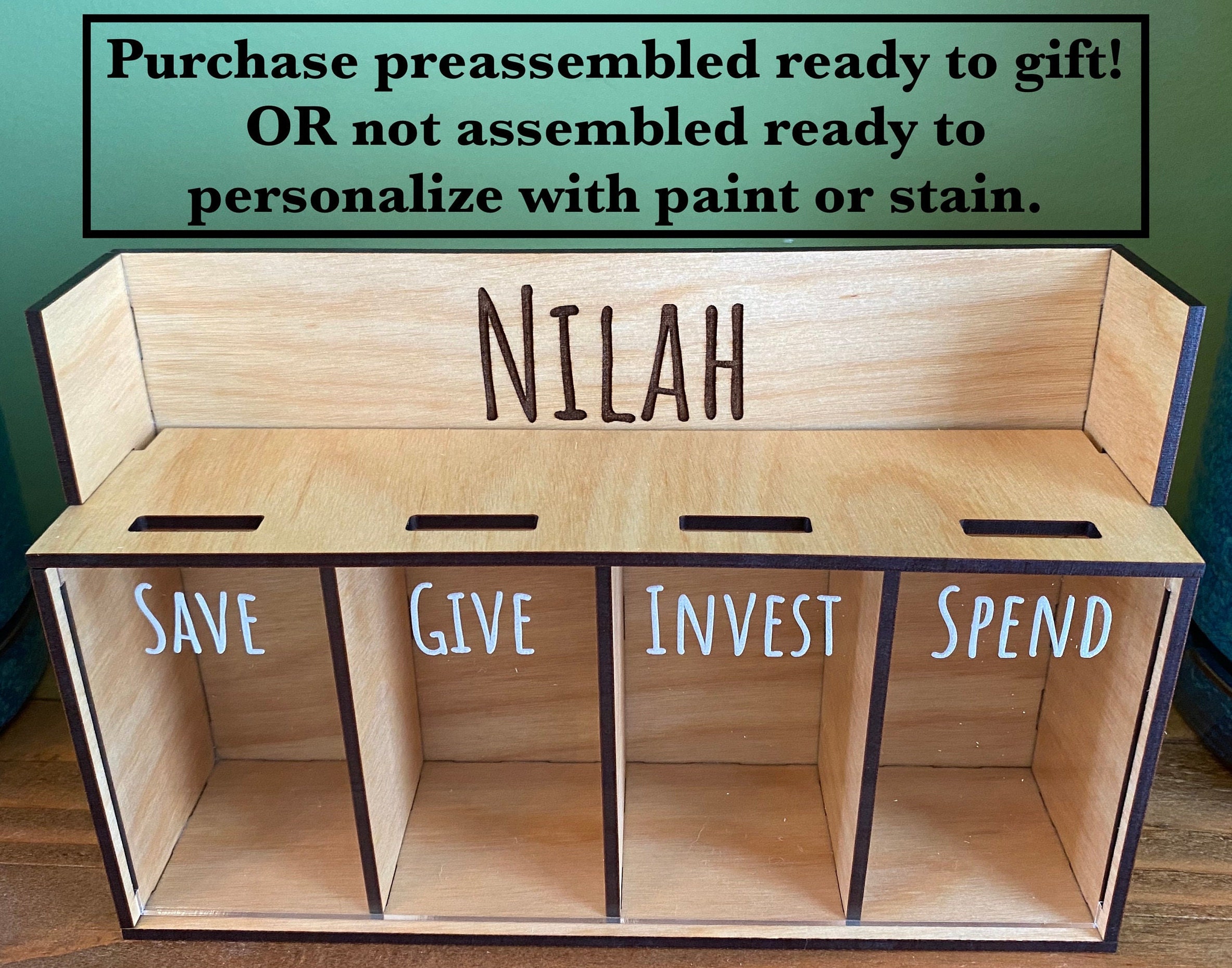 SPERM BANK 精子 貯金箱 ミッドセンチュリー スペースエイジ Save Give Invest Spend Money Bank - Custom Personalized Name Wood