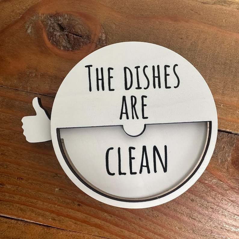 Rae Dunn Inspired Clean/Dirty Dishwasher Magnet - Wood Thumbs Up Kitchen Sign - Laser Cut/Engraved Housewarming Gift - Refrigerator Magnet White/Black