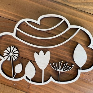 Cloud With Flowers Macrame Frame - Wood Cut Out -  Laser Cut Board - Fiber Art Wood Blank