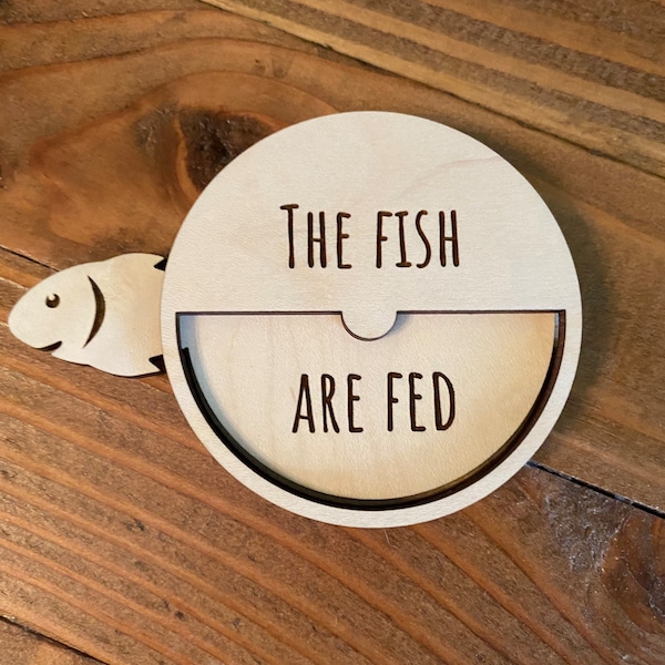 Fish Feeding Tracker - Tank Accessory - Gift For Fish Lovers - Pet Reminder Supplies - Wood Toggle Chart