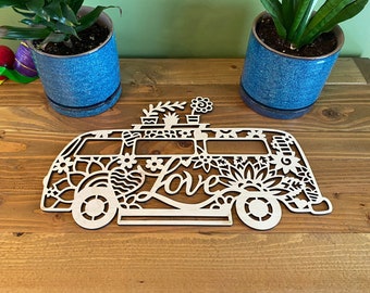 Hippie Van Wood Macrame Frame - Laser Cut Board - Fiber Art Wood Blank