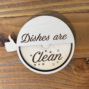 Fun Clean Dirty Dishwasher Magnet - Wood Thumbs Up Kitchen Decor - Laser Cut/Engraved Housewarming Gift - Non Magnetic Sign