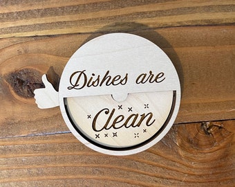 Fun Clean Dirty Dishwasher Magnet - Wood Thumbs Up Kitchen Decor - Laser Cut/Engraved Housewarming Gift - Non Magnetic Sign