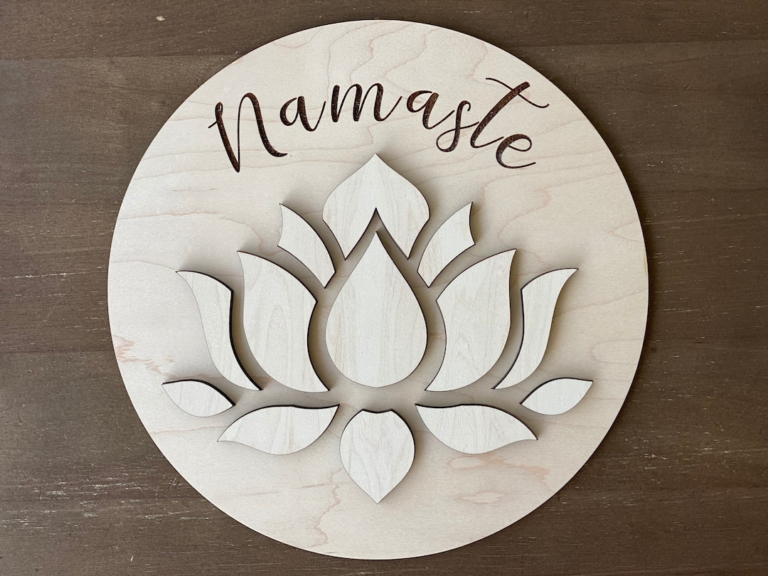 Engraved 3D Namaste Lotus Flower Yoga Studio Wood Sign Wall Hanging Art