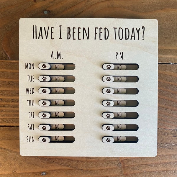 Dog Feeding Tracker - Personalized Pet Reminder Supplies - Custom Wood Toggle Chart - Weekly AM PM Feed Refrigerator Magnet - New Puppy Gift