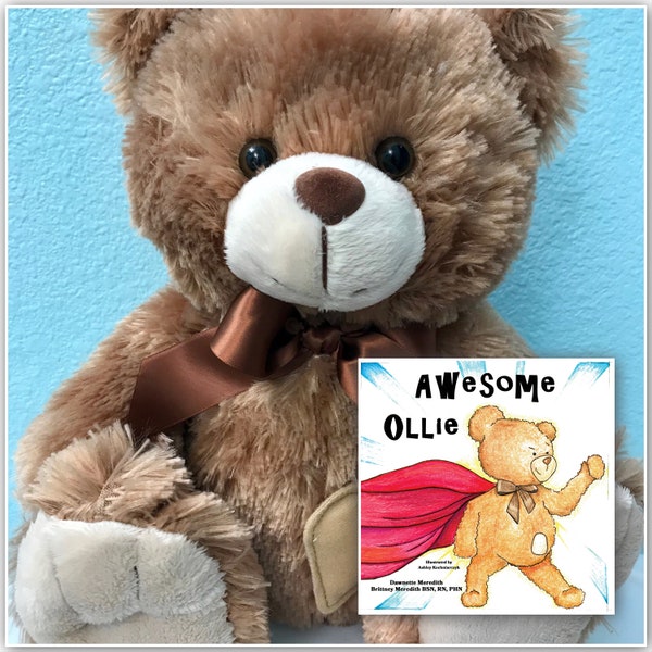 Ostomy Bear & Book, ostomy teddy bear, teddy bear, childrens, ostomy, colostomy, surgery, ileostomy, recovery, stoma