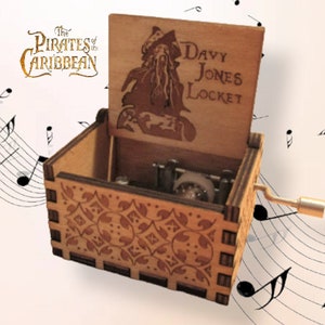Pirates of The Caribbean Music Box Davy Jones Locket Theme Music Chest Wooden Engraved Handmade Vintage Gift