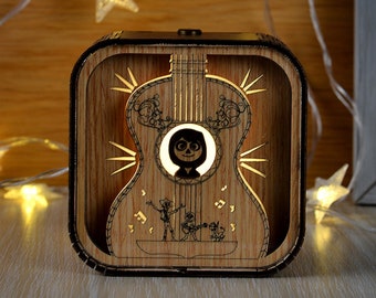 Coco Music Box 3D Light LED 'Remember Me' Theme Music Chest Custom Music Box Wooden Engraved Handmade Vintage Gift Lamp Birthday Christmas