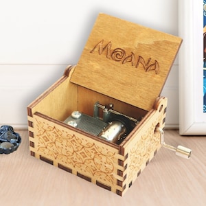 Moana Music Box How Far I'll Go Song Music Chest Engraved Handmade Vaiana Gift for Birthday Christmas Wedding Anniversary Customizable Box