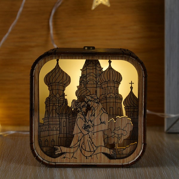 Anastasia Music Box 3D Light LED Once Upon A December Song Theme Music Chest Custom Music Box Wooden Engraved Handmade Vintage Gift Lamp Box