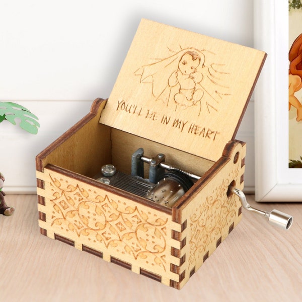 Tarzan Music Box You'll Be In My Heart Song Phil Collins Music Chest Engraved Handmade Gift for Birthday Christmas Wedding Customizable Box