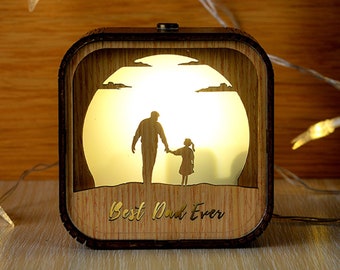 „You Are My Sunshine“-Spieluhr mit 3D-Licht und Led-Motiv „Bester Papa aller Zeiten“-Musiktruhe, handgefertigte Geschenk-Lampenbox aus Holz mit Gravur