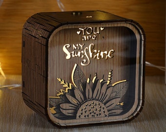 You Are My Sunshine Spieluhr, 3D-Licht, LED-Lied-Thema, Holz, graviert, handgefertigt, Geschenk, Geburtstag, Weihnachten, Hochzeit, Jahrestag, anpassbare Lampe