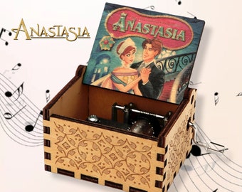 Boîte à musique Anastasia Il était une fois décembre Thème Coffre à musique en bois gravé cadeau vintage fait à la main
