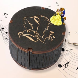 The Beauty and the Beast Music Box Theme Music Chest Wooden Engraved Handmade Vintage Gift