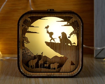 The Lion King Music Box 3D Light LED Can You Feel the Love Tonight Song Custom Music Box Wooden Engraved Handmade Vintage Gift Lamp Elton