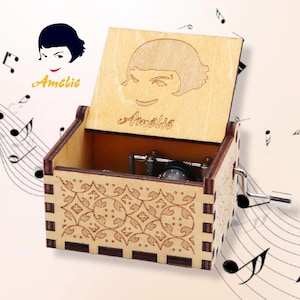 Amelie Music Box La Valse d'Amelie Song Theme Music Chest Wooden Engraved Handmade Vintage Gift