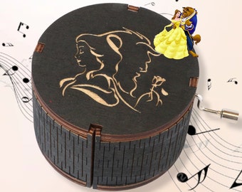 The Beauty and the Beast Music Box Theme Music Chest Wooden Engraved Handmade Vintage Gift