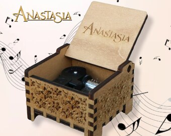 Boîte à musique Anastasia Il était une fois décembre Thème Coffre à musique en bois gravé cadeau vintage fait à la main