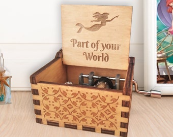 The Little Mermaid Music Box 'Part Of Your World' Song Music Chest Engraved Handmade Ariel Gift for Birthday Christmas Wedding Customizable