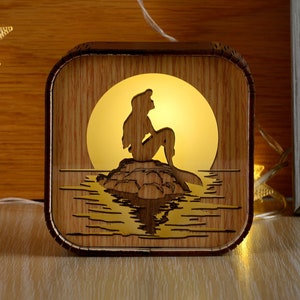 The Little Mermaid Music Box 'Part Of Your World' 3D Light LED Theme Music Chest Wooden Engraved Handmade Vintage Gift Lamp