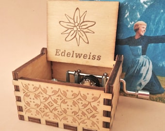 The Sound of Music Music Box EDELWEISS Theme Music Chest Wooden Engraved Handmade Vintage Gift